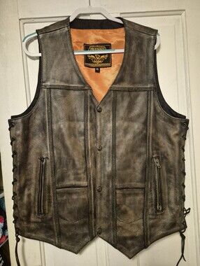 Nwot Milwaukee Leather MLM3540 Men's Distressed Brown 10 Pocket Leather Vest